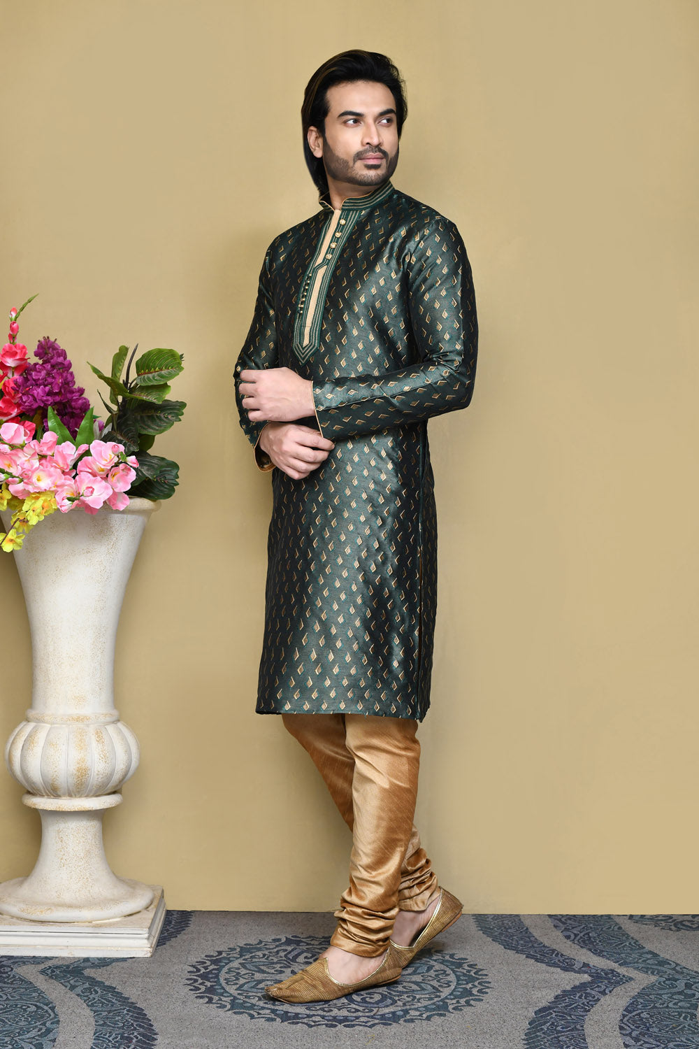 Green Colour Art Silk Fabric Resham Woven Kurta Pajama