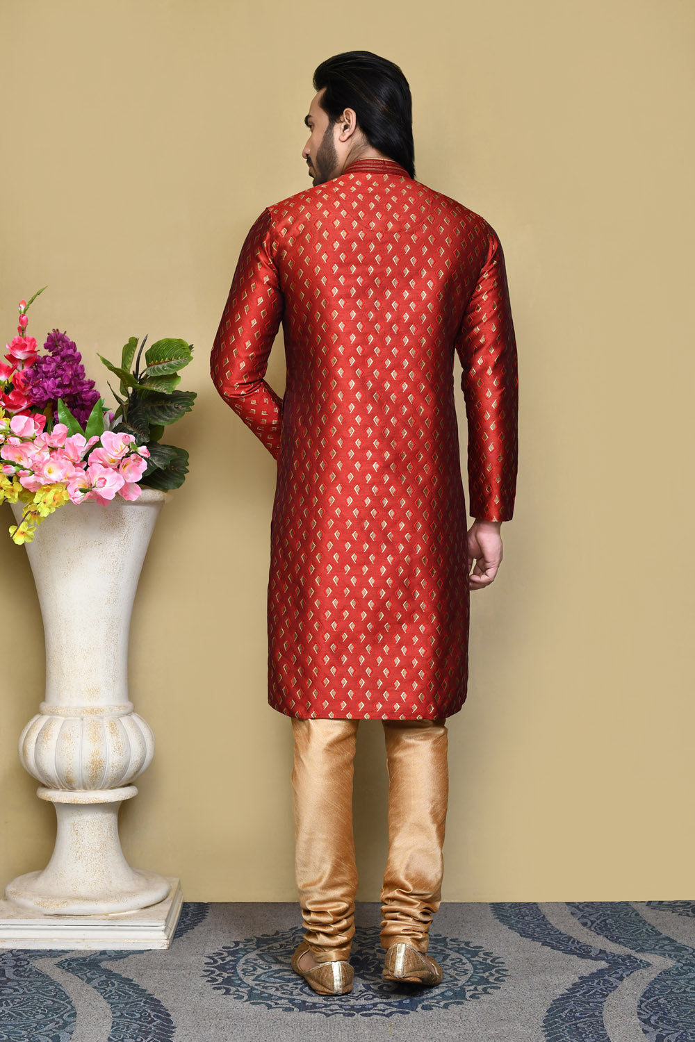 Red Colour Art Silk Fabric Resham Woven Kurta Pajama