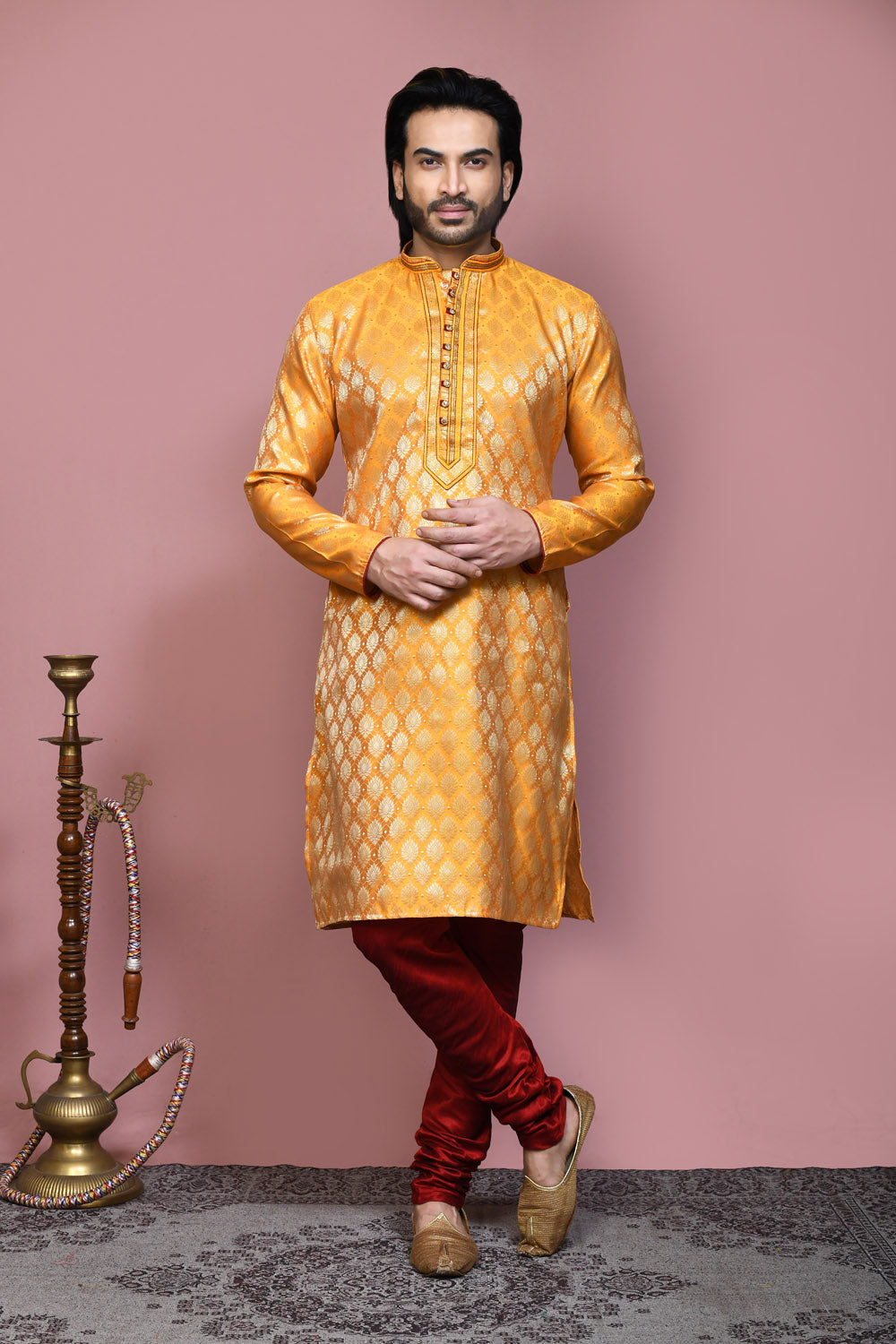 Yellow Colour Art Silk Fabric Resham Woven Kurta Pajama