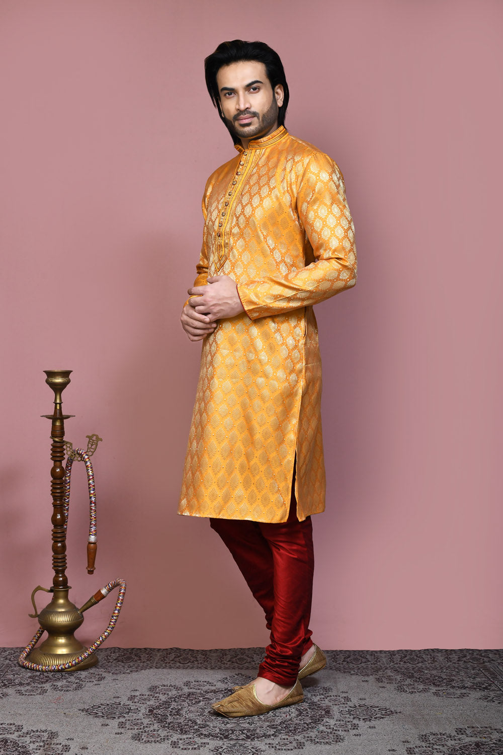 Yellow Colour Art Silk Fabric Resham Woven Kurta Pajama