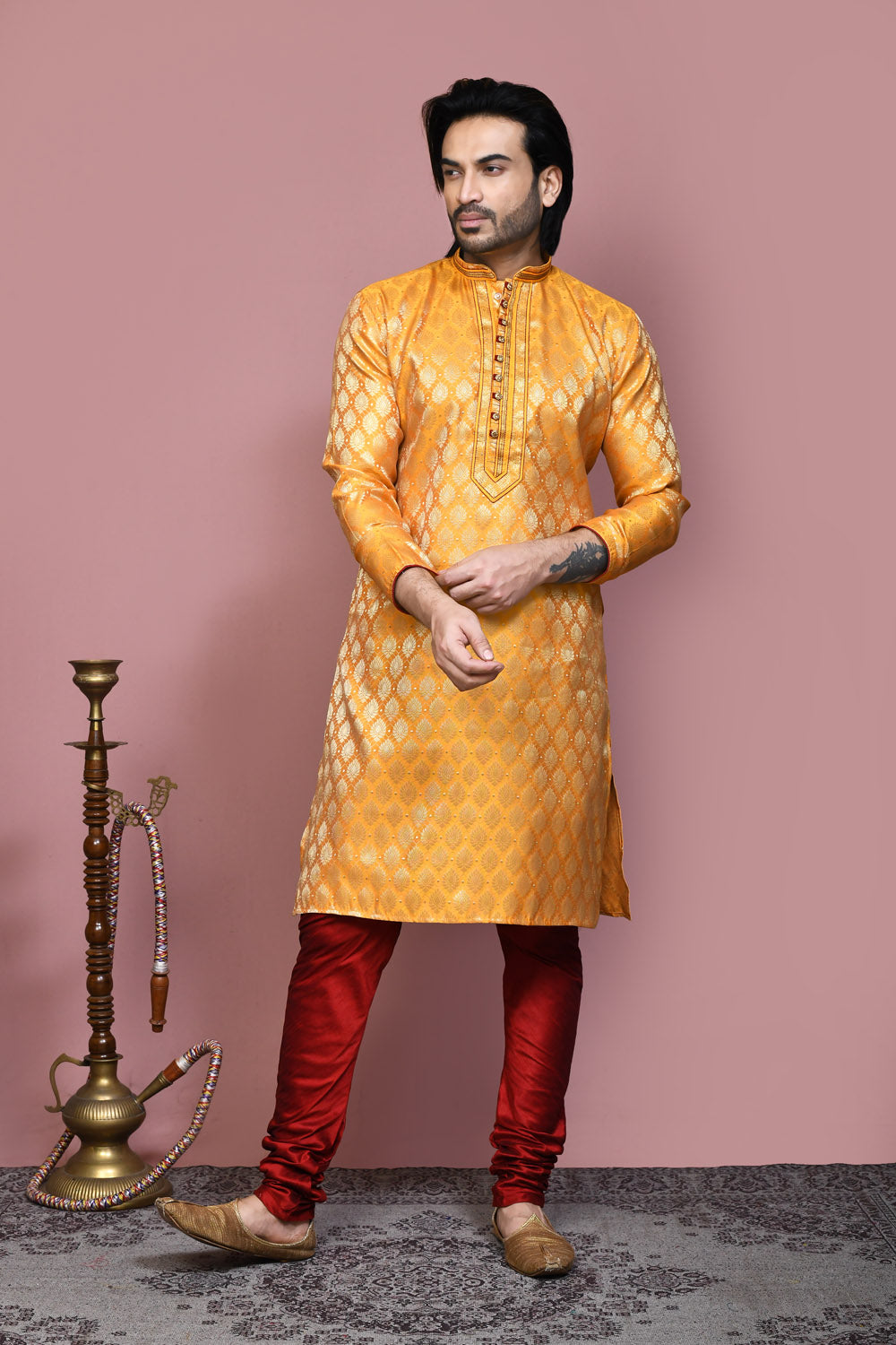 Yellow Colour Art Silk Fabric Resham Woven Kurta Pajama