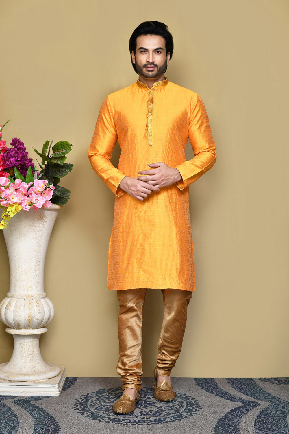 Yellow Colour Art Silk Fabric Resham Woven Kurta Pajama