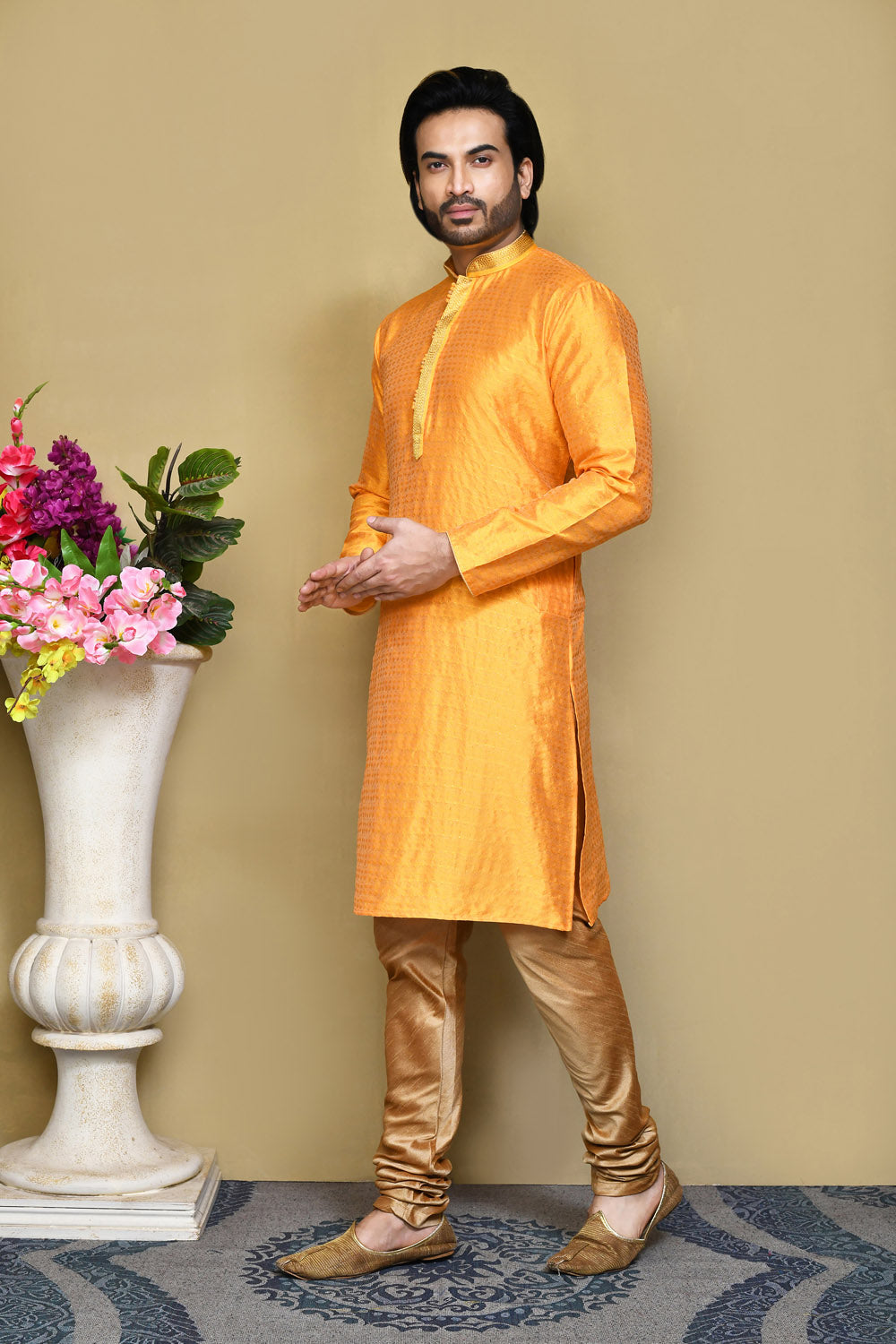 Yellow Colour Art Silk Fabric Resham Woven Kurta Pajama