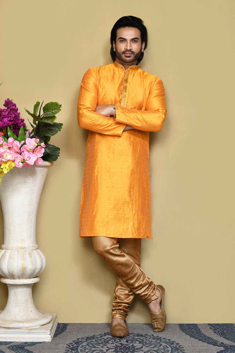 Yellow Colour Art Silk Fabric Resham Woven Kurta Pajama