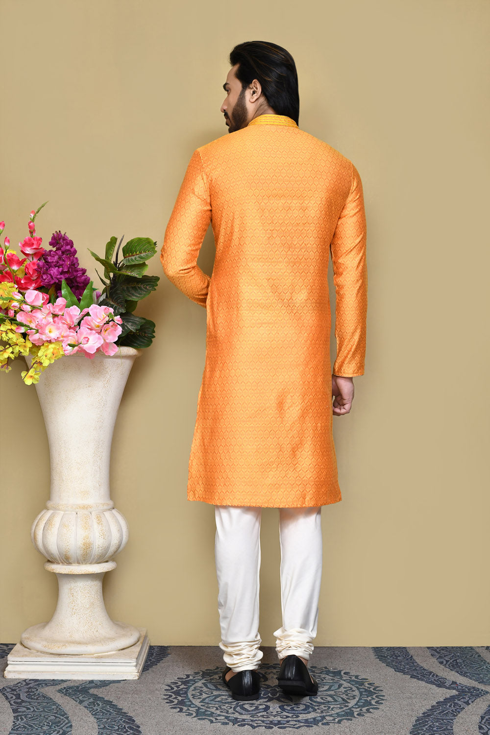 Orange Colour Cotton Silk Fabric Resham Woven Kurta Pajama