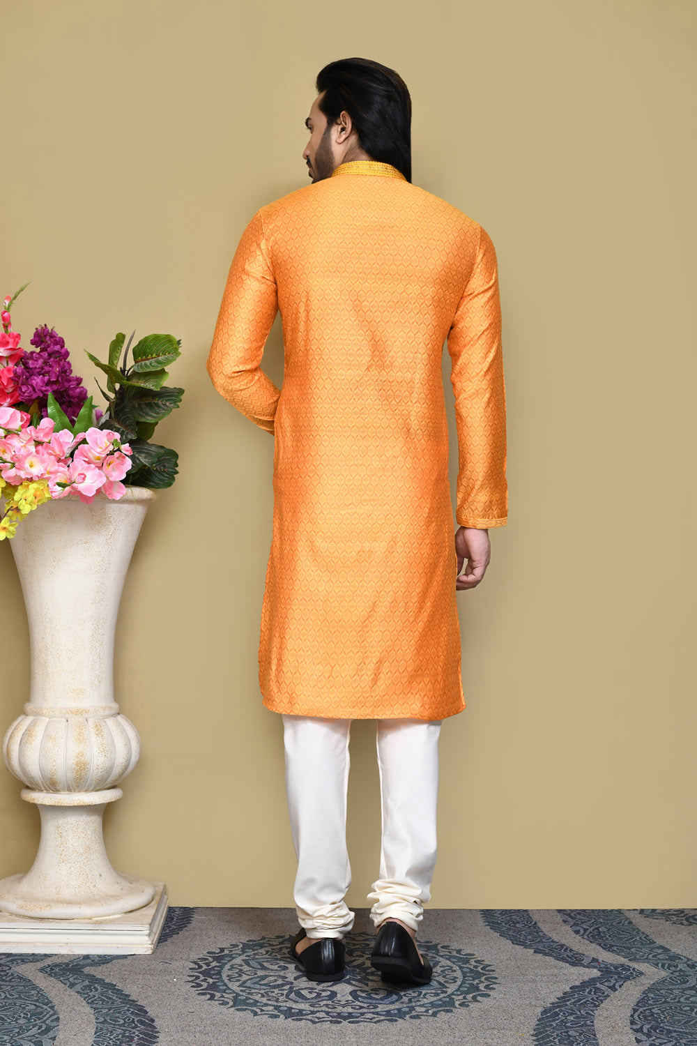 Orange Colour Cotton Silk Fabric Resham Woven Kurta Pajama