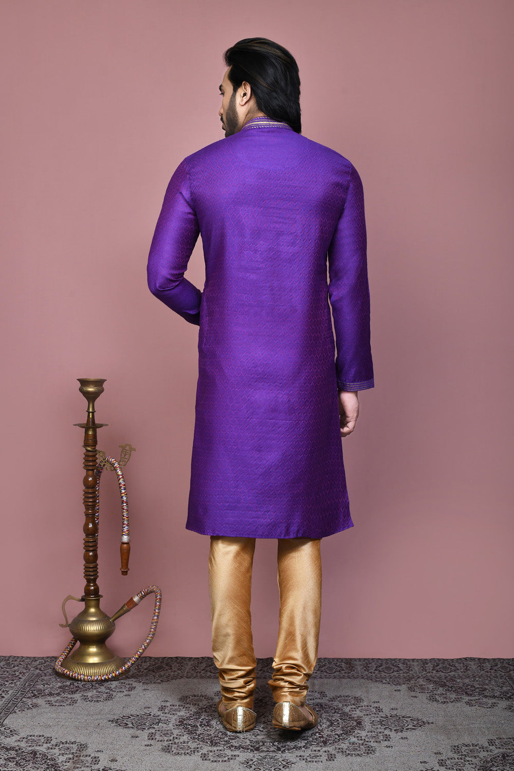 Purple Colour Cotton Silk Fabric Resham Woven Kurta Pajama