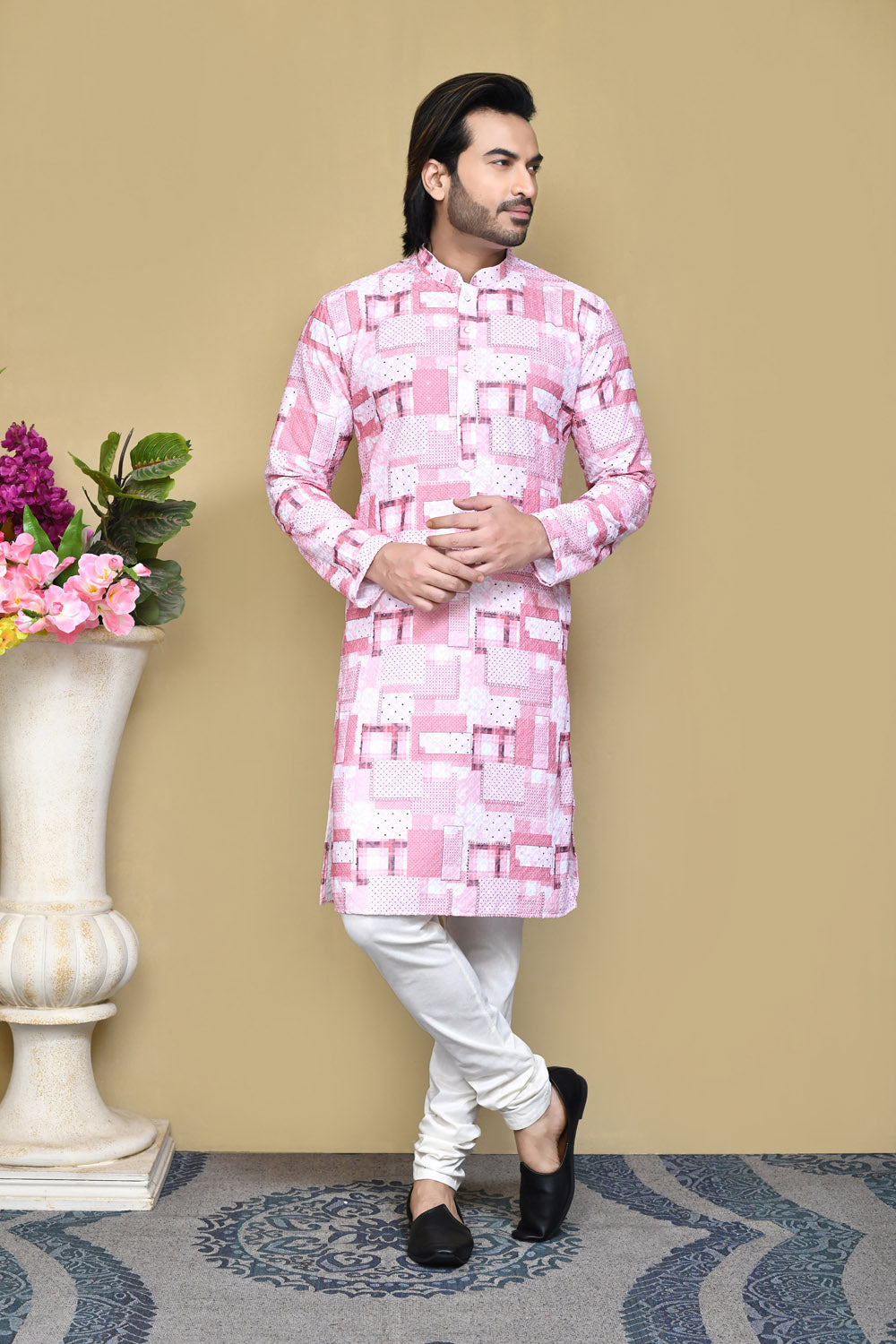 Pink Colour Cotton Fabric Printed Kurta Pajama