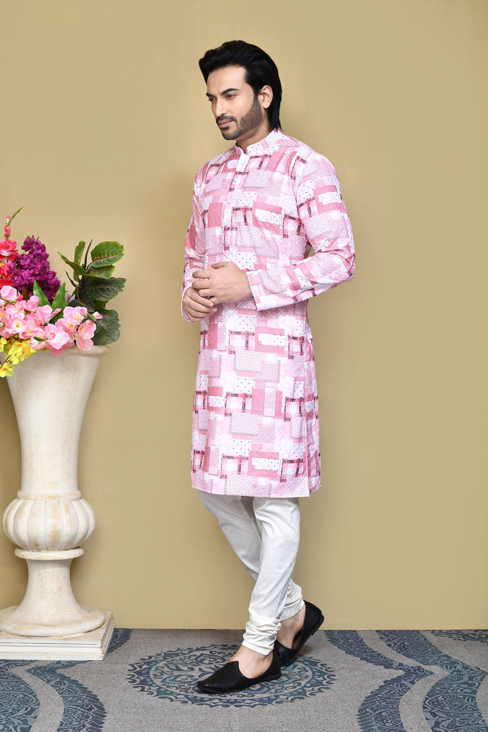 Pink Colour Cotton Fabric Printed Kurta Pajama