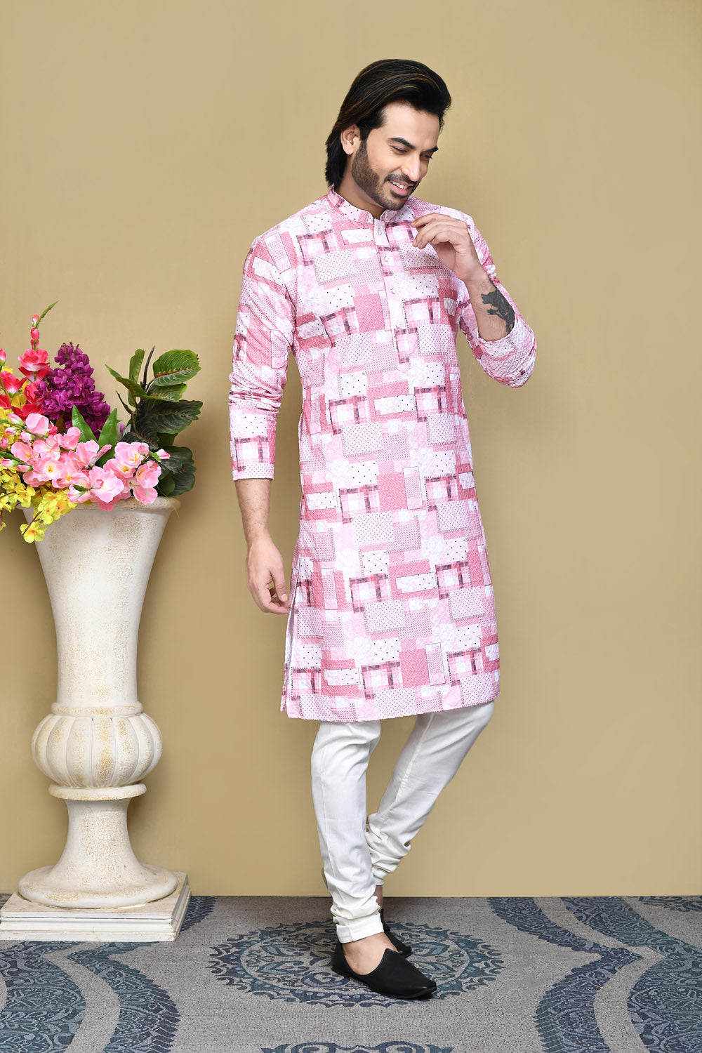 Pink Colour Cotton Fabric Printed Kurta Pajama