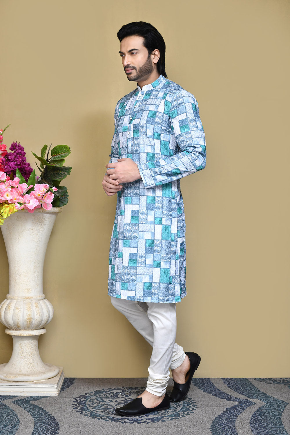 Green Colour Cotton Fabric Printed Kurta Pajama