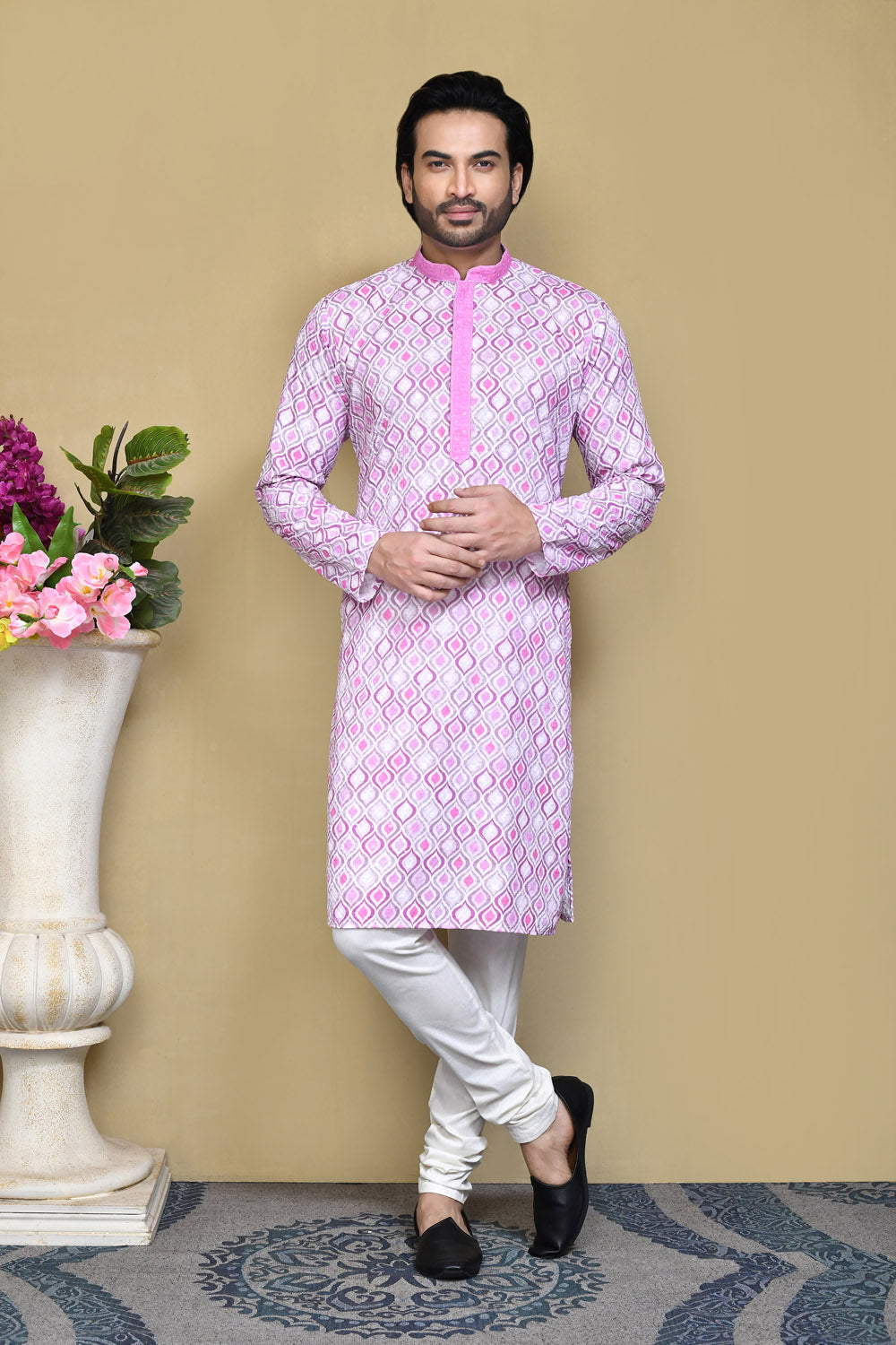 Pink Colour Cotton Fabric Printed Kurta Pajama