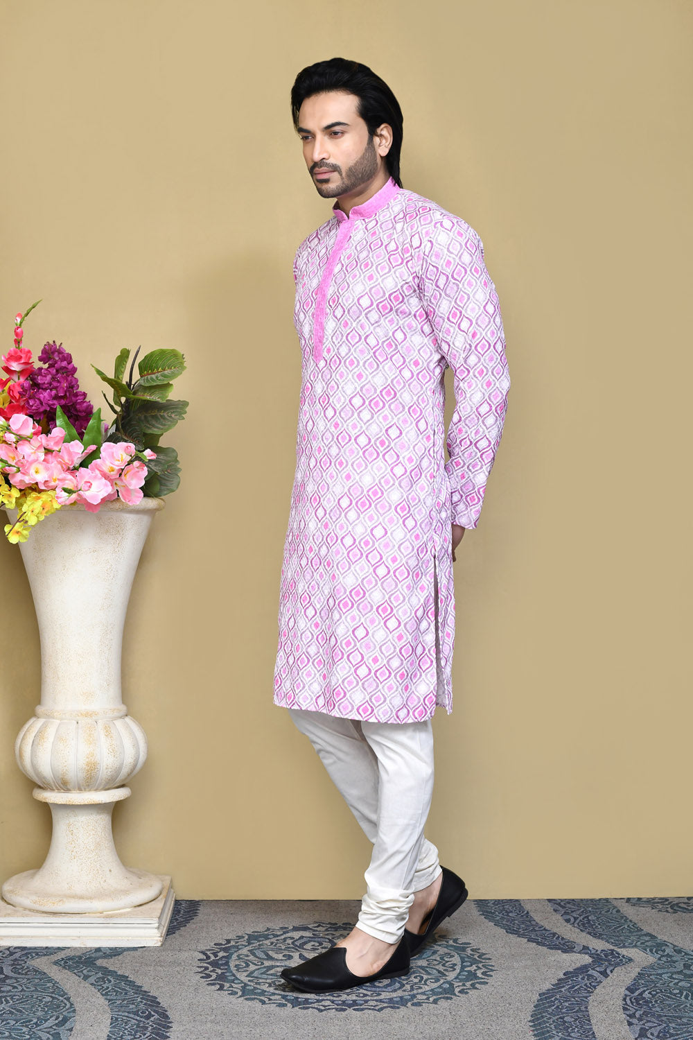 Pink Colour Cotton Fabric Printed Kurta Pajama