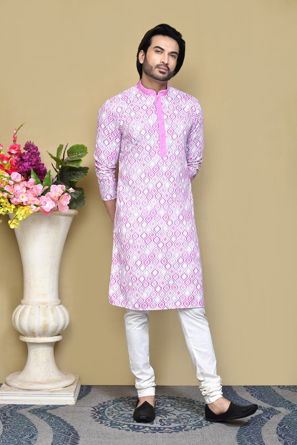 Pink Colour Cotton Fabric Printed Kurta Pajama