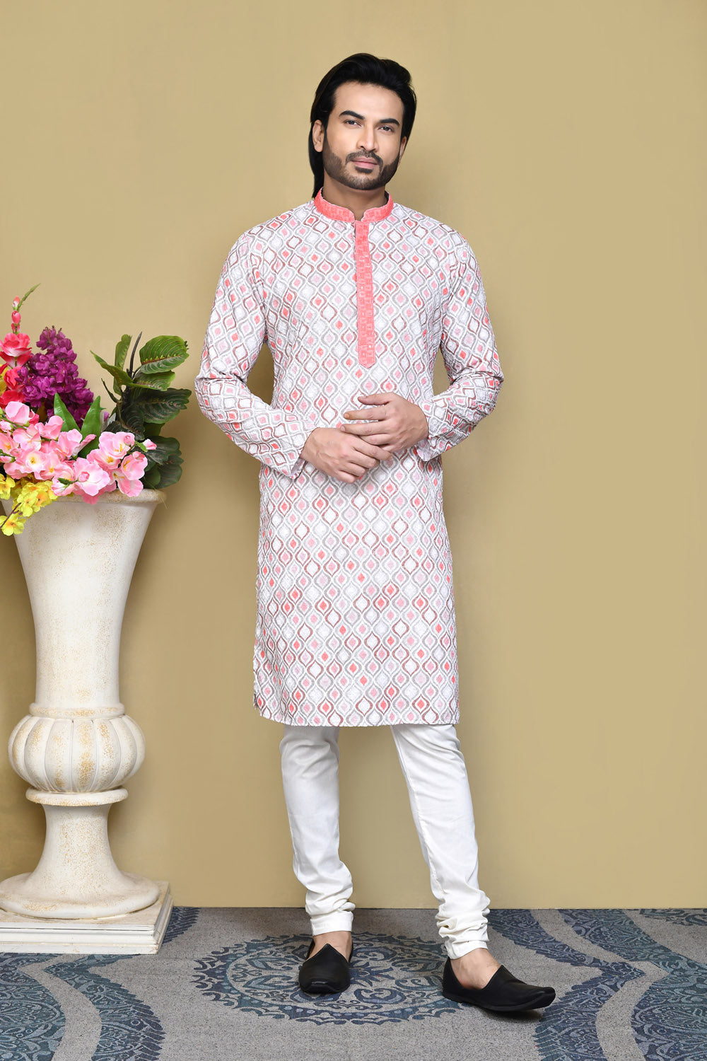 Rust Colour Cotton Fabric Printed Kurta Pajama