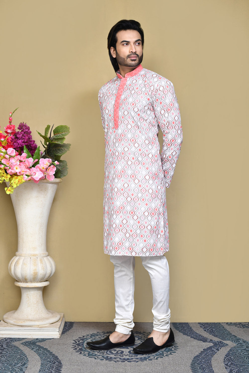 Rust Colour Cotton Fabric Printed Kurta Pajama