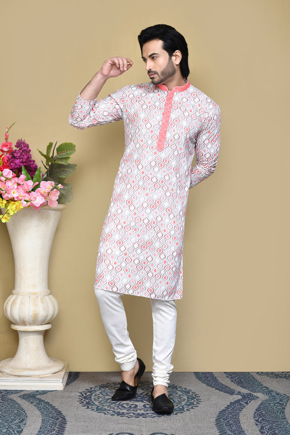 Rust Colour Cotton Fabric Printed Kurta Pajama