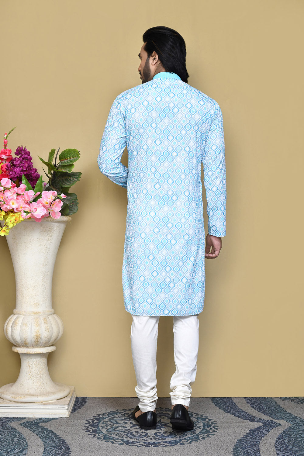 Sea Green Colour Cotton Fabric Printed Kurta Pajama