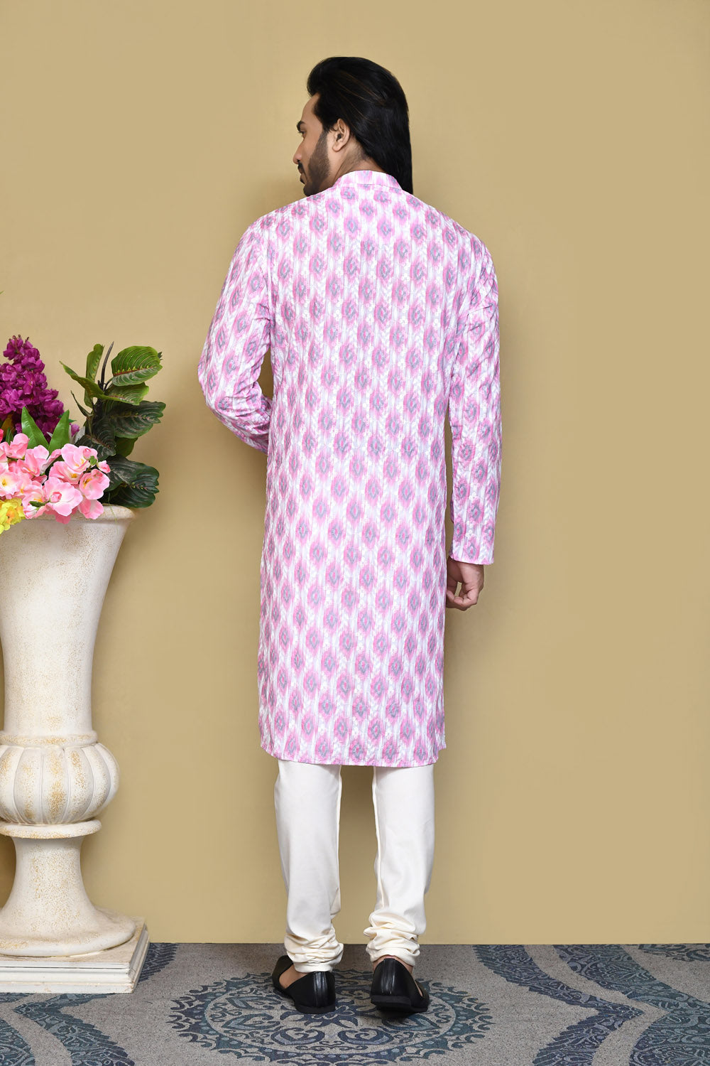 Onion Colour Cotton Fabric Printed Kurta Pajama