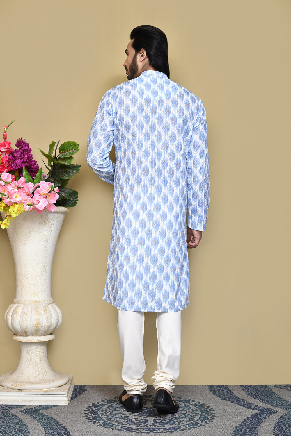 Sky Blue Colour Cotton Fabric Printed Kurta Pajama