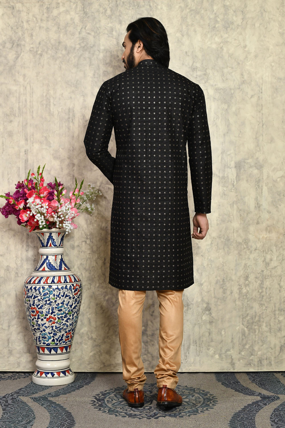 Black Colour Art Silk Fabric With Plain Style Kurta Pajama