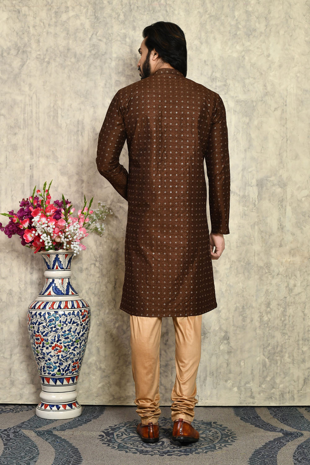 Chocolate Colour Art Silk Fabric With Plain Style Kurta Pajama
