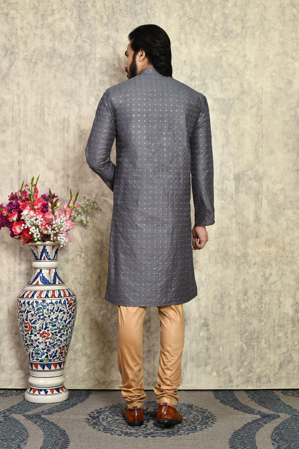 Grey Colour Art Silk Fabric With Plain Style Kurta Pajama