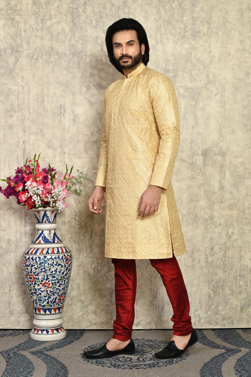 Gold Colour Art Silk Fabric With Plain Style Kurta Pajama