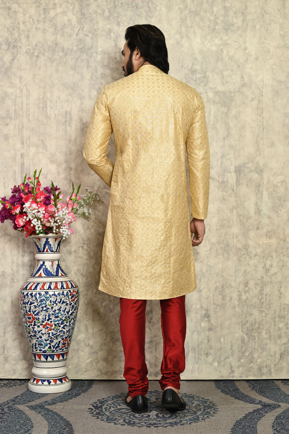 Gold Colour Art Silk Fabric With Plain Style Kurta Pajama