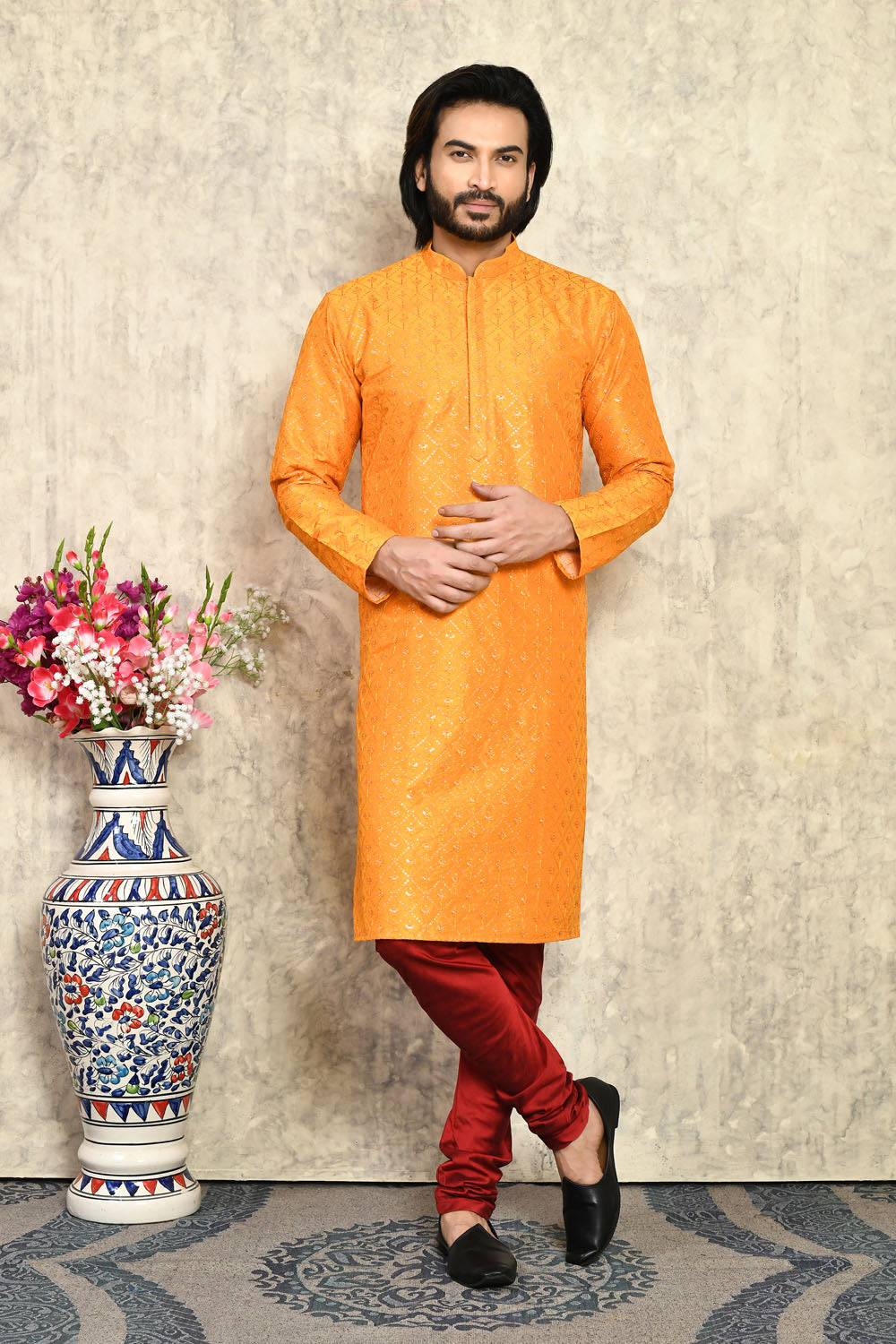 Yellow Colour Art Silk Fabric With Plain Style Kurta Pajama