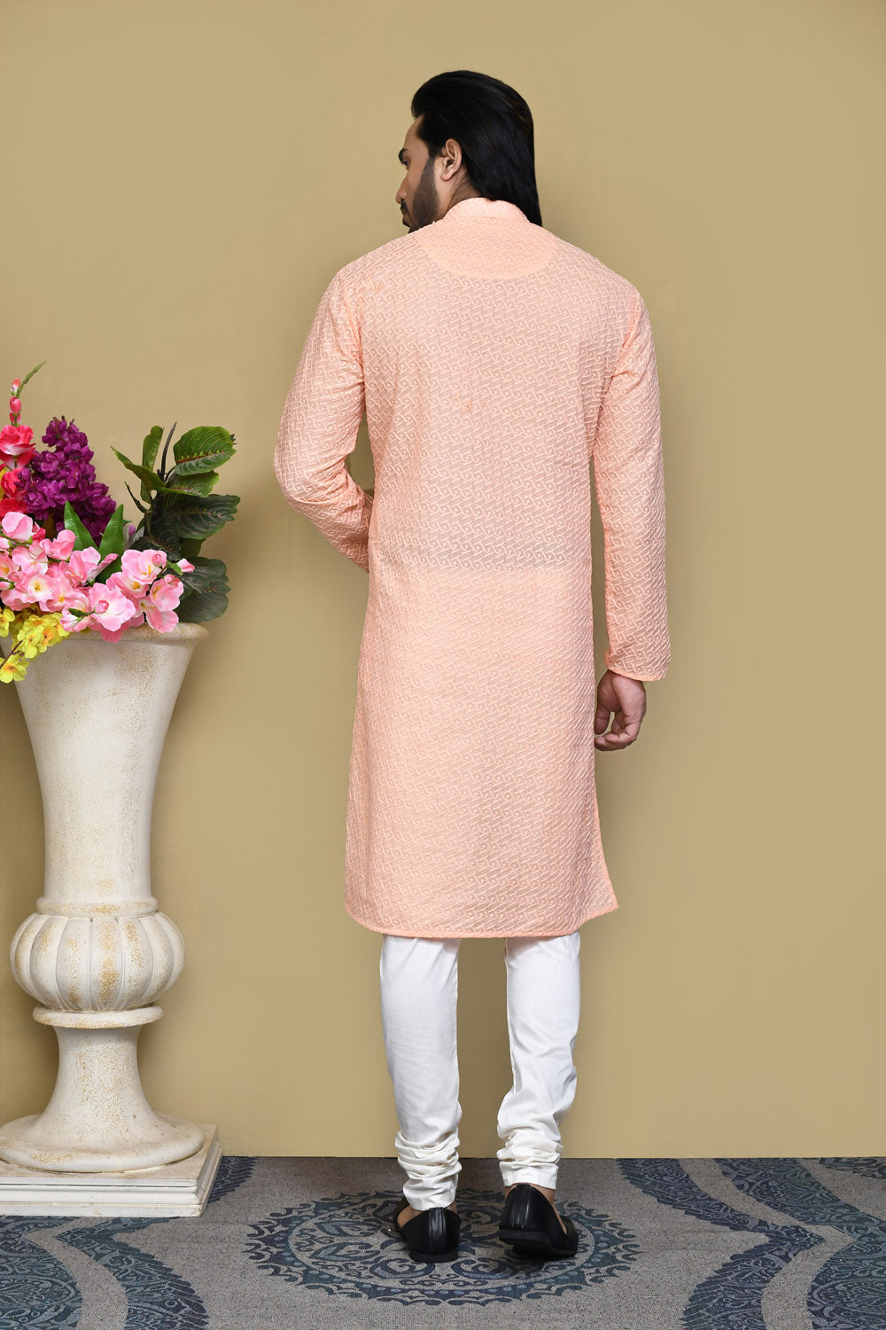 Rust Colour Cotton Fabric With Pattern Work Kurta Pajama