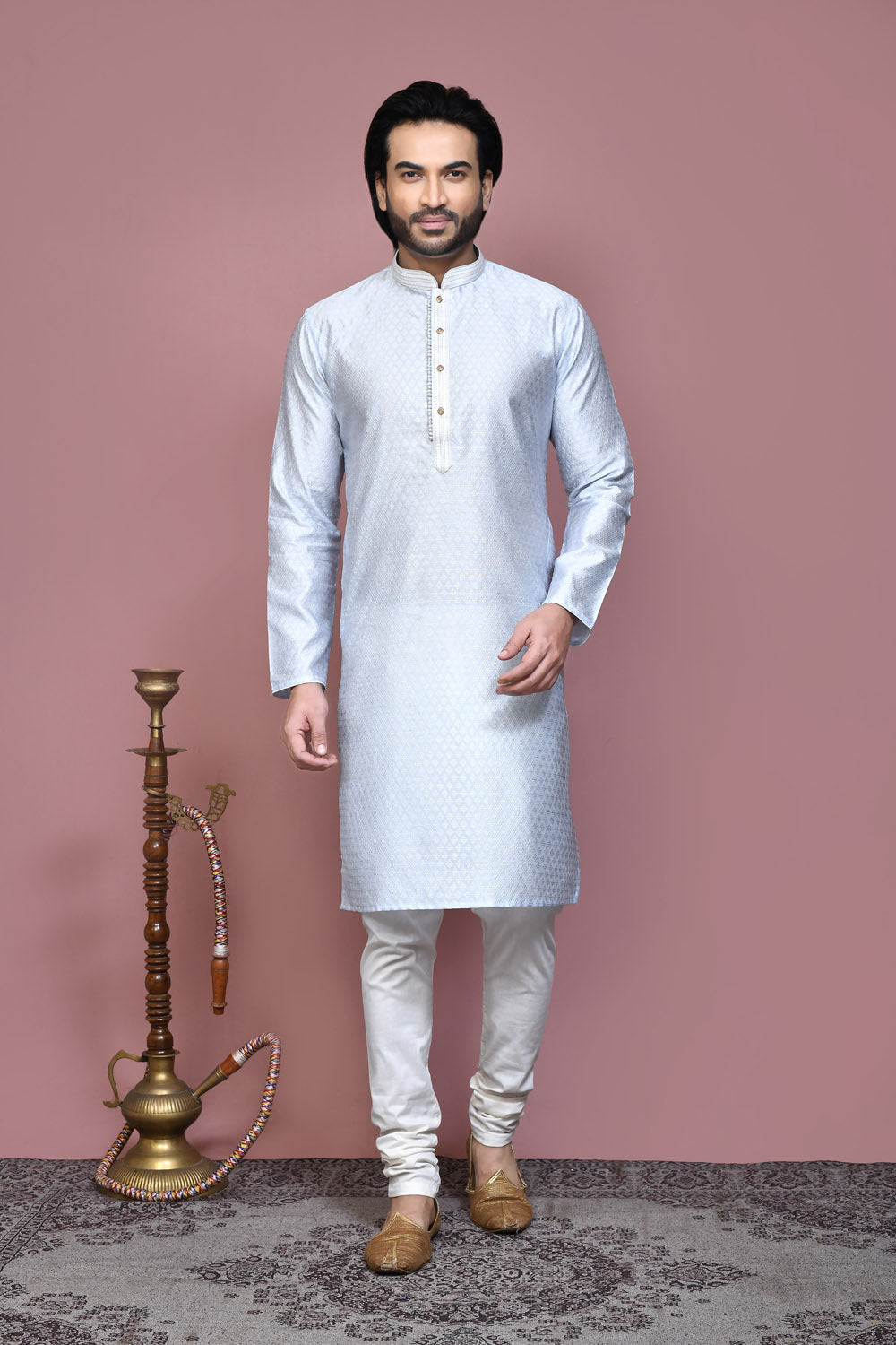 Grey Colour Art Silk Fabric Resham Woven Kurta Pajama