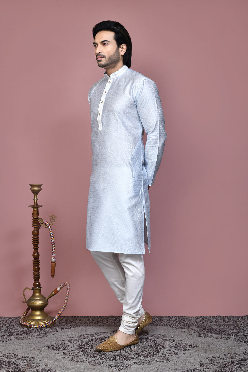 Grey Colour Art Silk Fabric Resham Woven Kurta Pajama