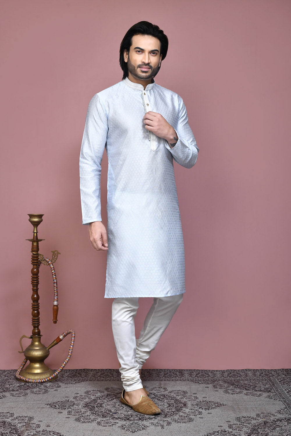 Grey Colour Art Silk Fabric Resham Woven Kurta Pajama