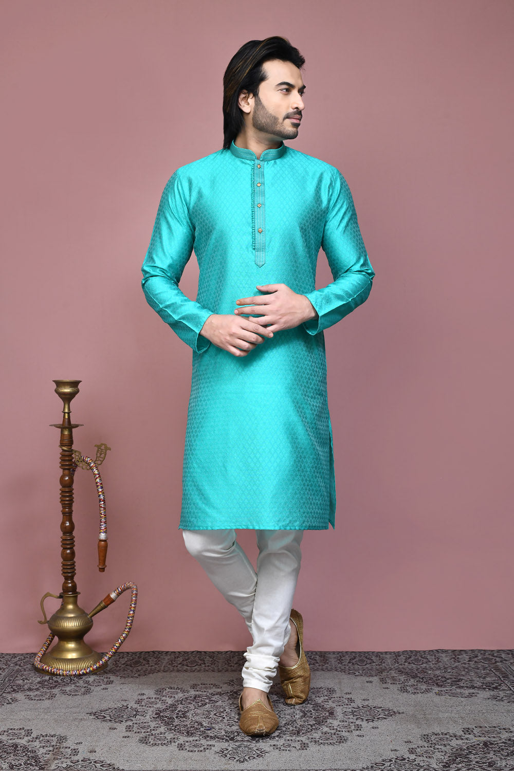 Green Colour Art Silk Fabric Resham Woven Kurta Pajama