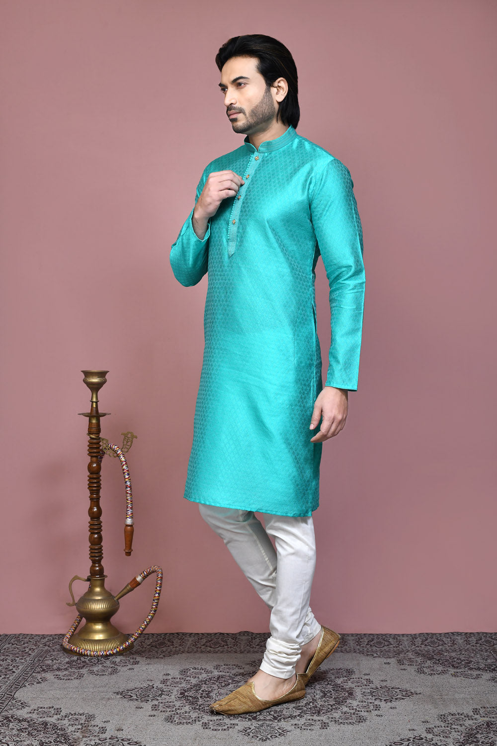 Green Colour Art Silk Fabric Resham Woven Kurta Pajama