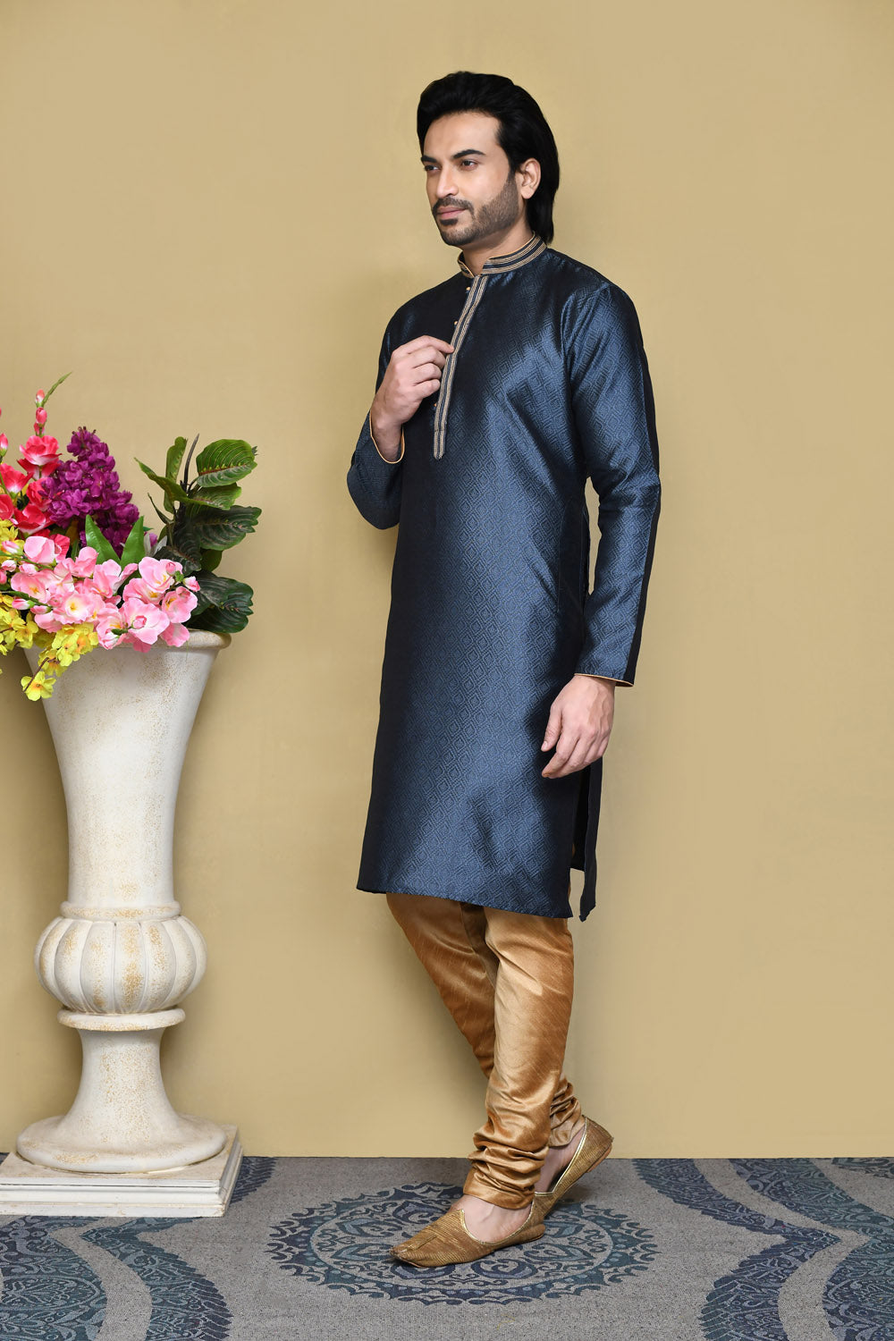 Grey Colour Art Silk Fabric Resham Woven Kurta Pajama