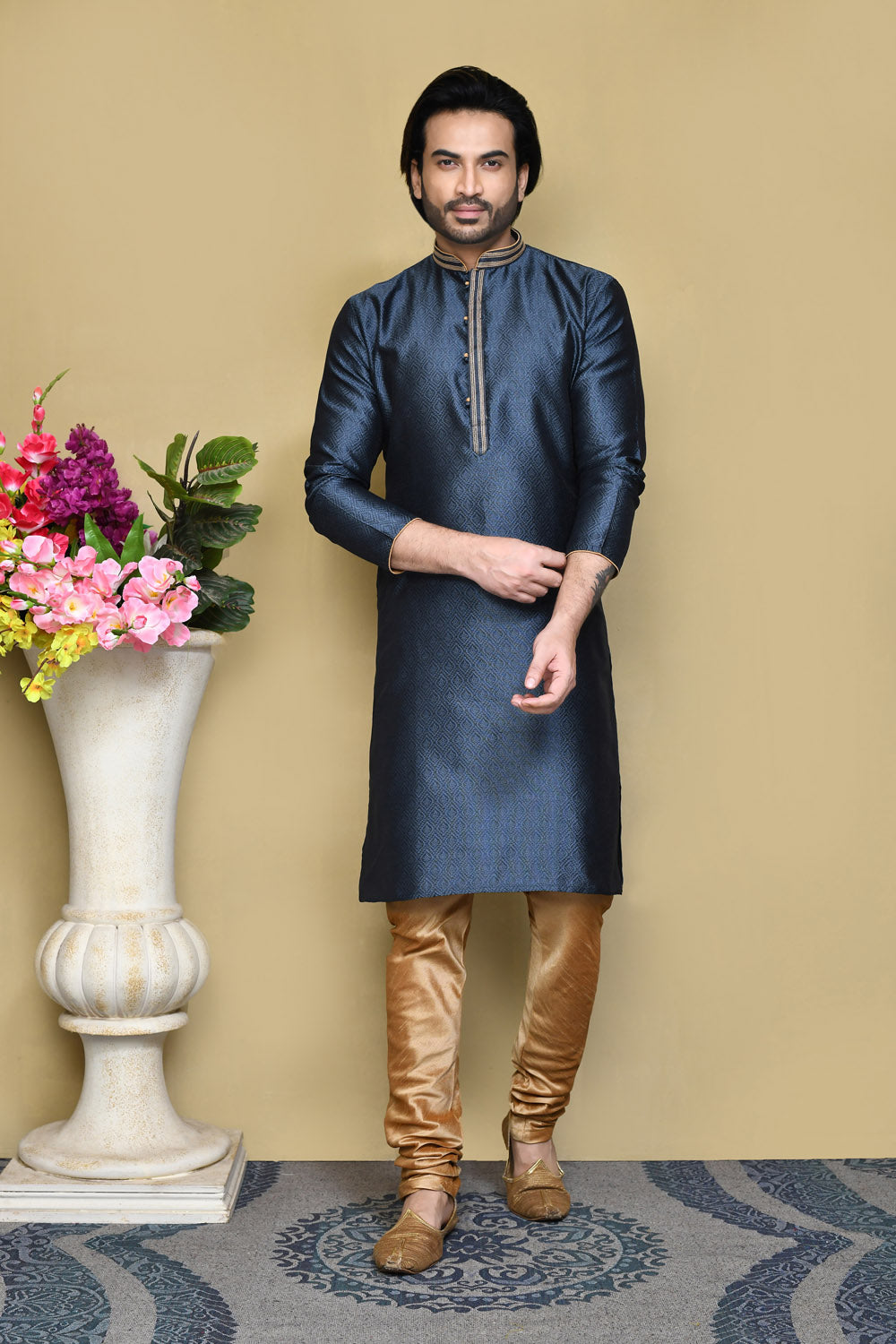 Grey Colour Art Silk Fabric Resham Woven Kurta Pajama