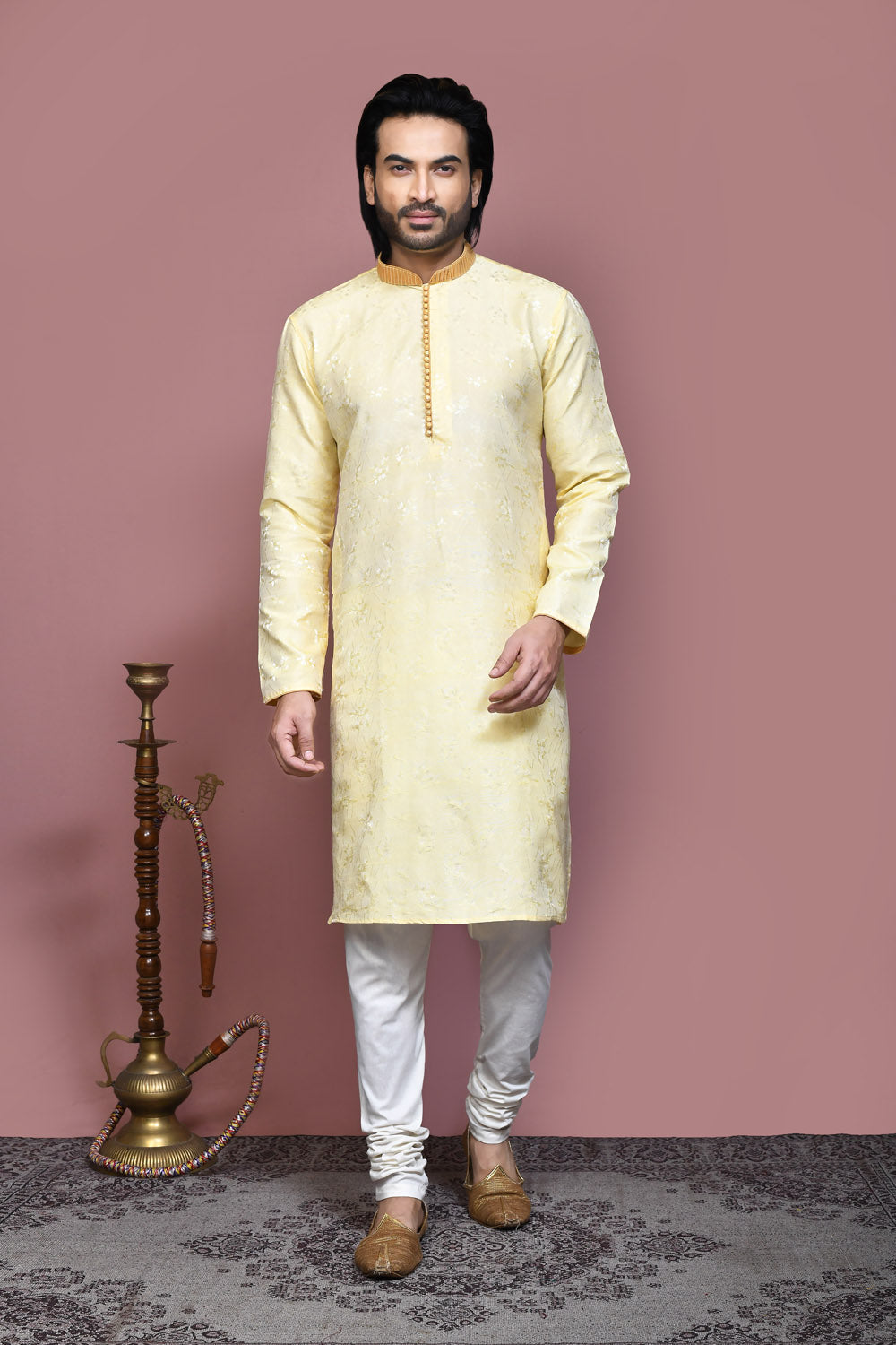 Gold Colour Art Silk Fabric Resham Woven Kurta Pajama