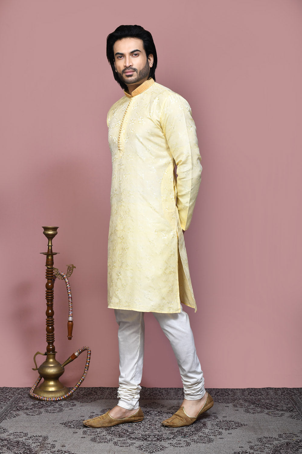 Gold Colour Art Silk Fabric Resham Woven Kurta Pajama