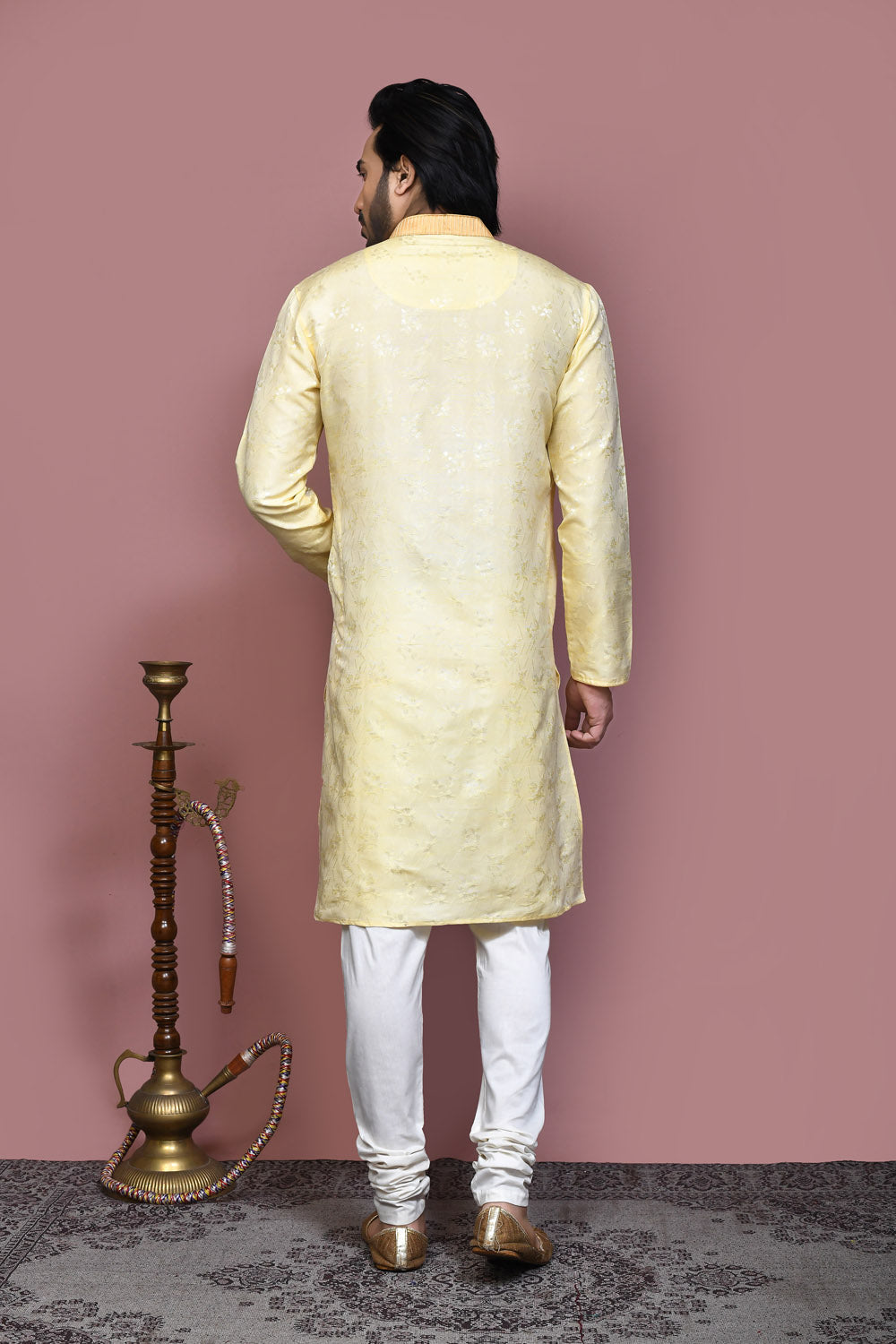 Gold Colour Art Silk Fabric Resham Woven Kurta Pajama