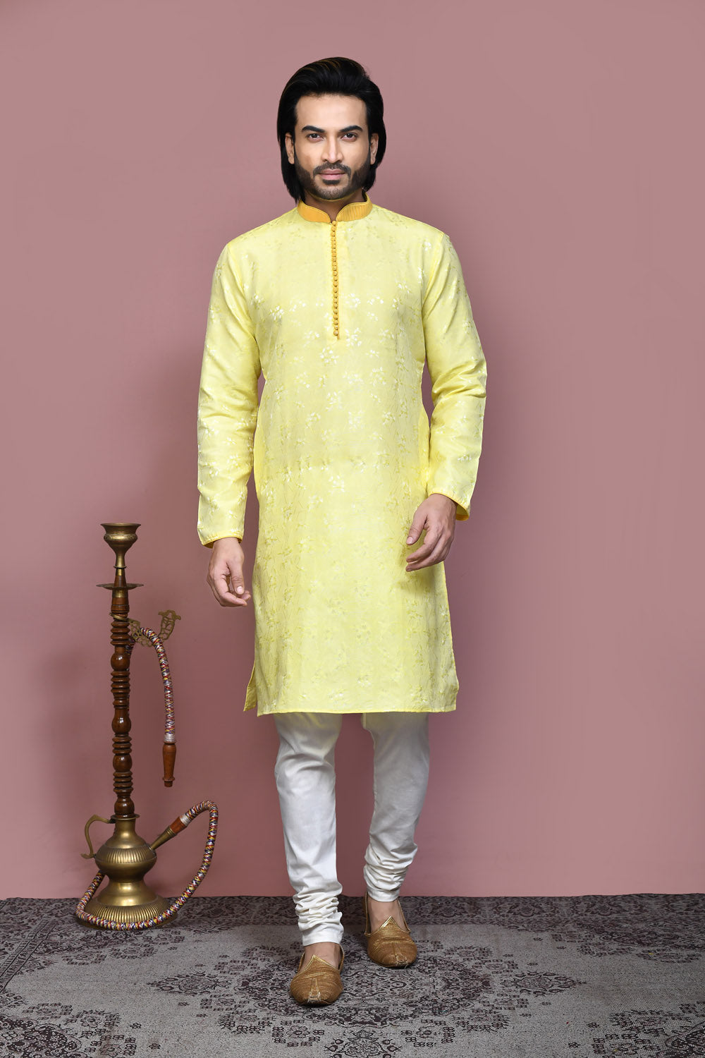 Yellow Colour Art Silk Fabric Resham Woven Kurta Pajama