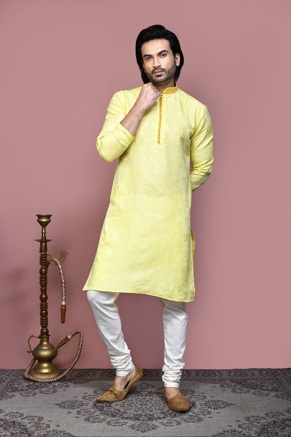 Yellow Colour Art Silk Fabric Resham Woven Kurta Pajama