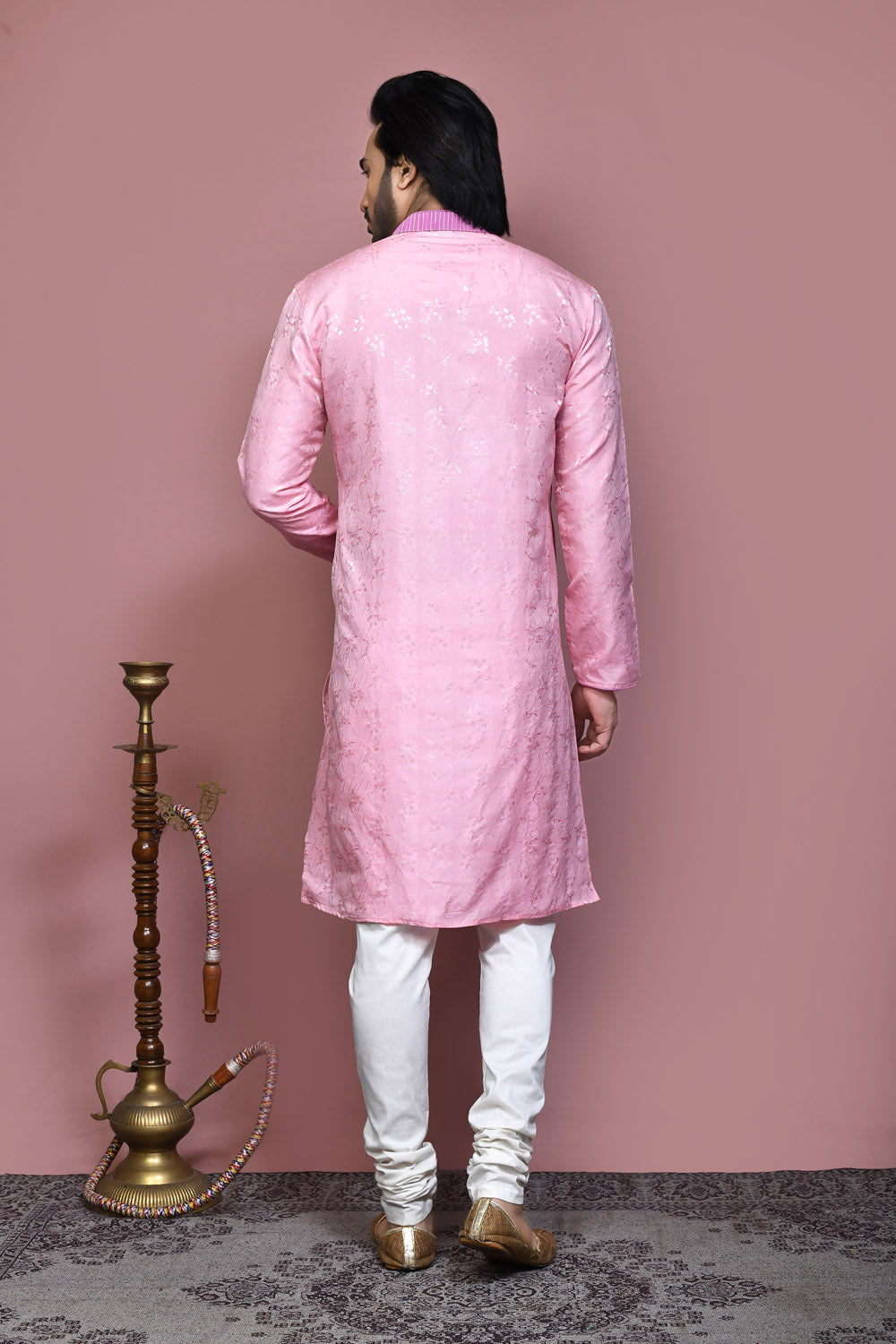 Pink Colour Art Silk Fabric Resham Woven Kurta Pajama