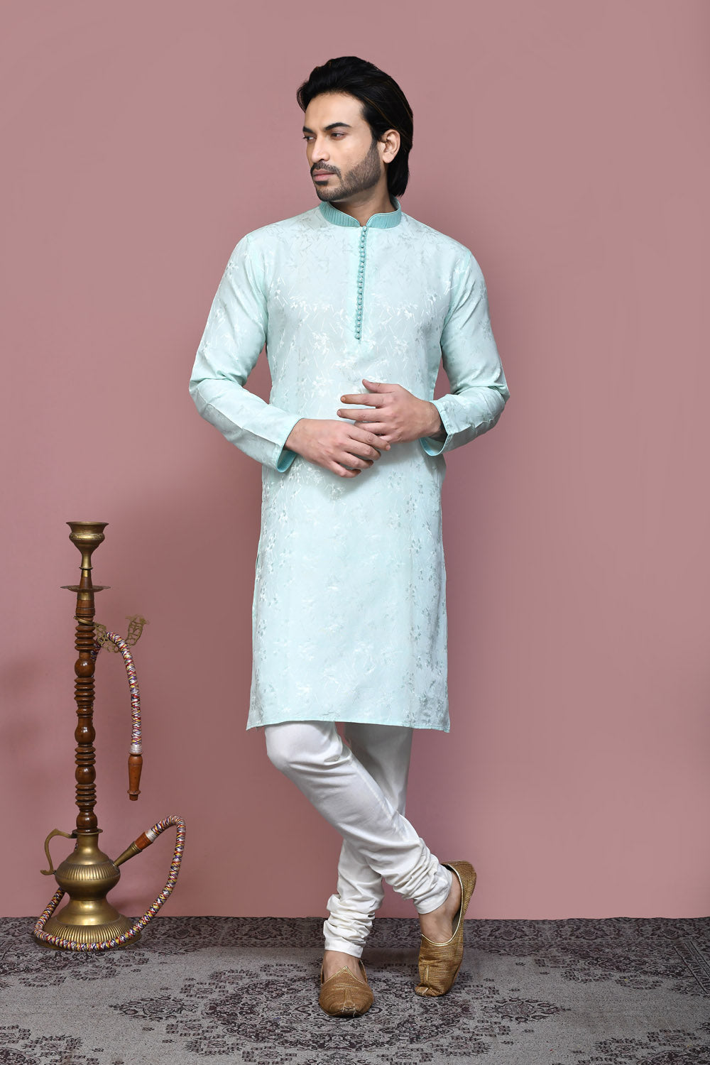 Green Colour Art Silk Fabric Resham Woven Kurta Pajama