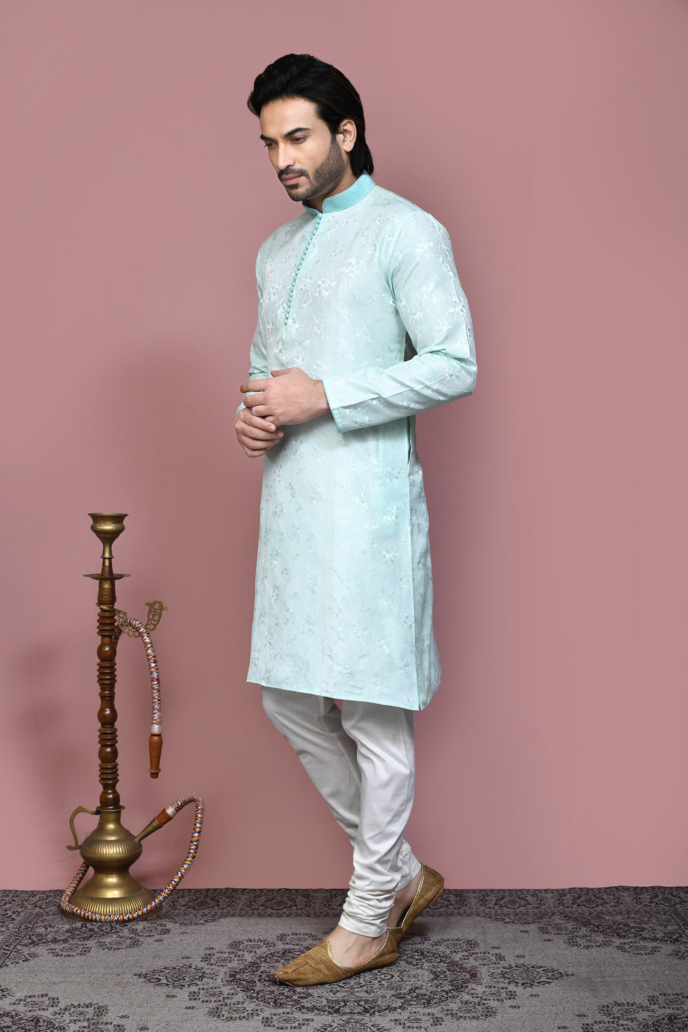 Green Colour Art Silk Fabric Resham Woven Kurta Pajama