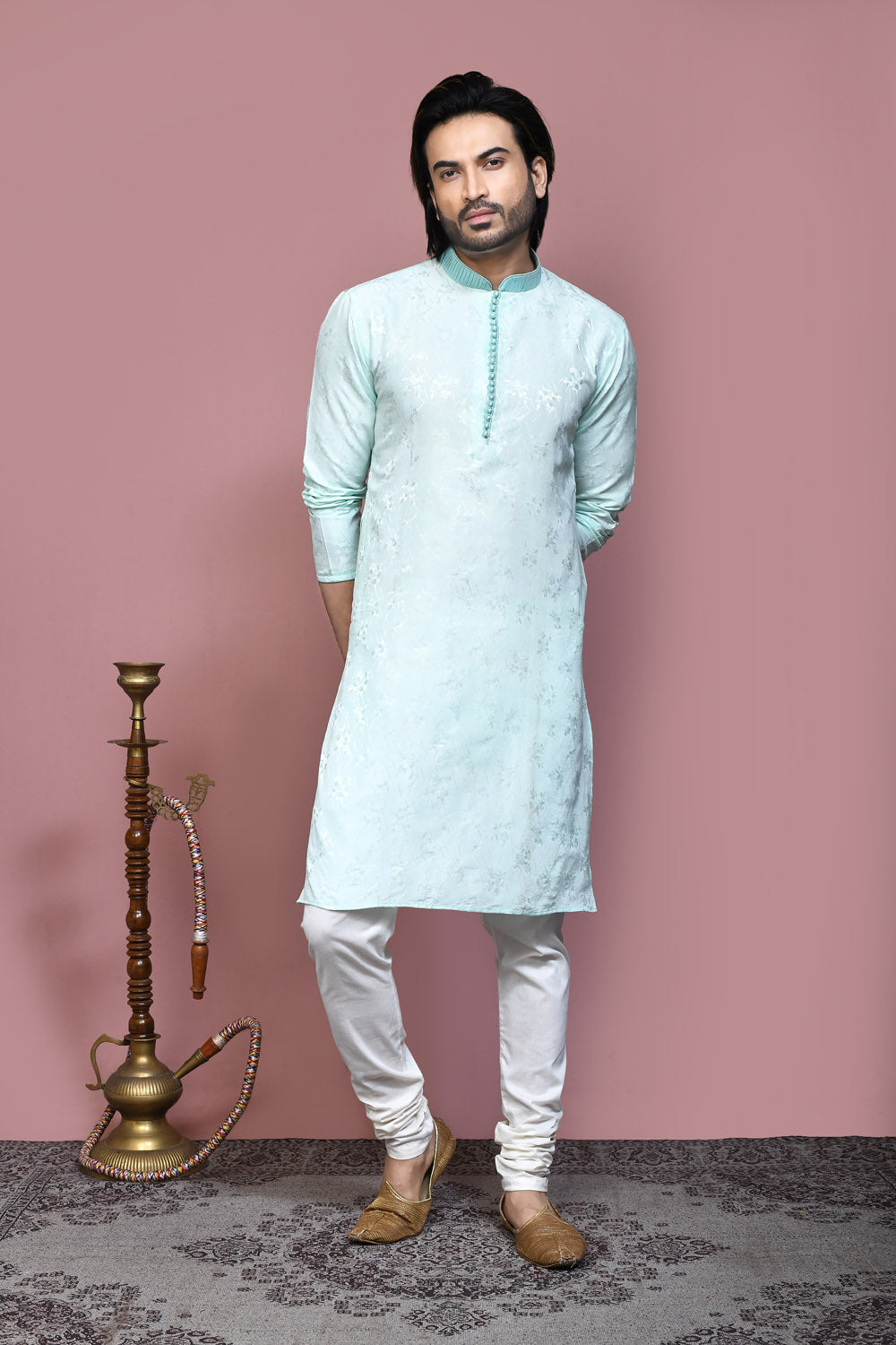 Green Colour Art Silk Fabric Resham Woven Kurta Pajama