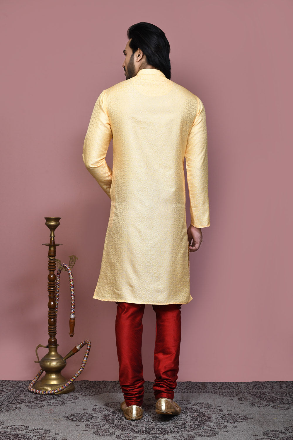 Gold Colour Art Silk Fabric Woven Kurta Pajama