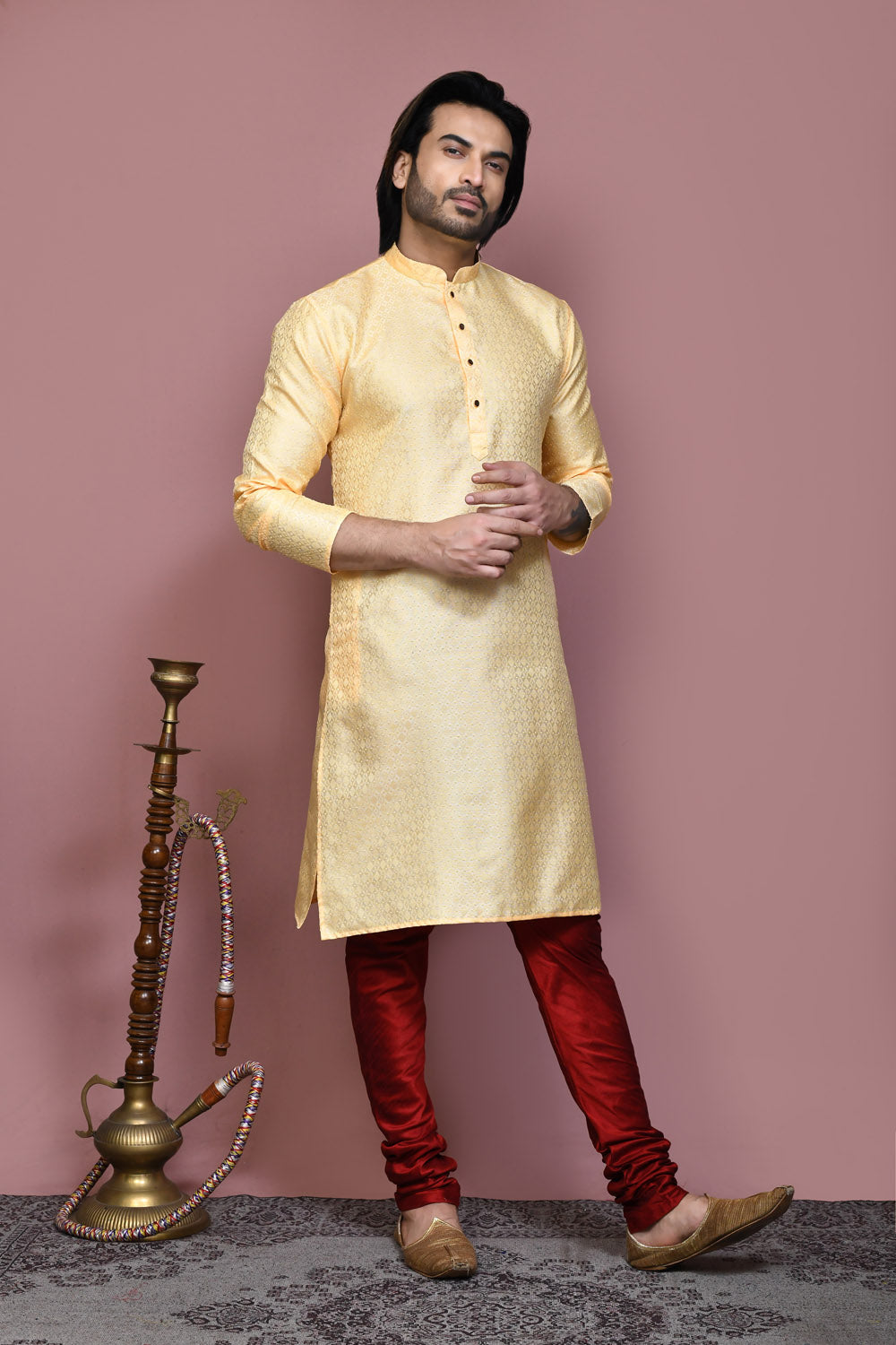 Gold Colour Art Silk Fabric Woven Kurta Pajama