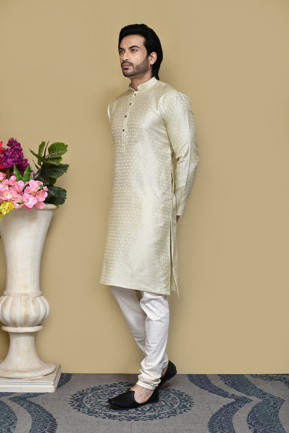 Grey Colour Art Silk Fabric Woven Kurta Pajama